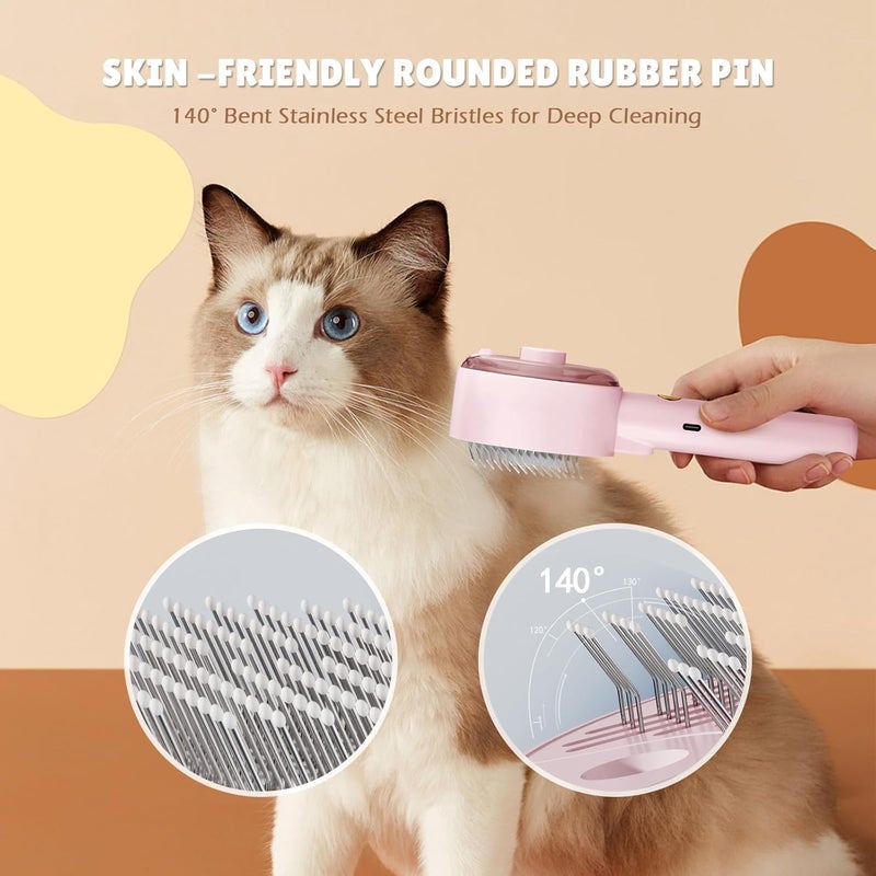 YEAHGO Cat Steam Brush,Cat Brushes for Indoor Cats, 4 In 1Spritz Spray Defur Comb, Cloud Care Shedding Control, Pet Grooming Brush for Long Short Hair Cats Dogs, Massage Clean Design Pet Steam Brushes - Image 3